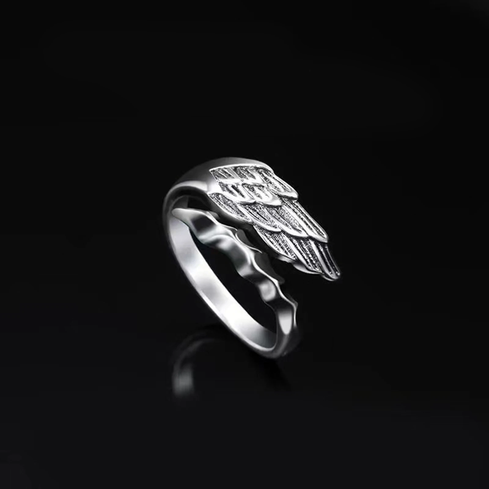 Mprainbow Men's Angel Wing Rings,Retro Silver Color Gothic Feather Finger Bands,Valentine's Father's Day Birthday Gifts for Him