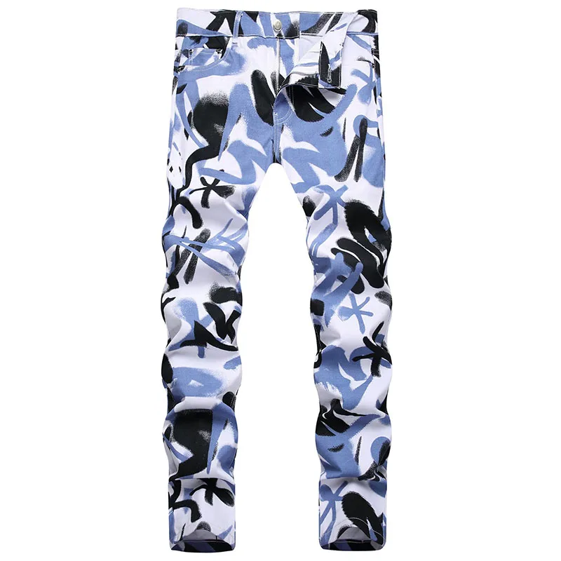 2023 Modne Dżinsy Męskie Wiosenne Białe 3D Malowane Cyfrowo Pantalon Hombre Designer Męskie Spodnie Dżinsowe Smukły Streetwear Dżinsy Hip-Hopowe