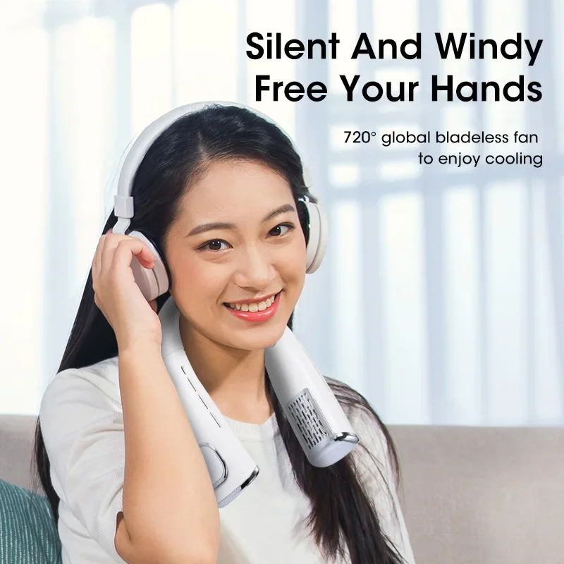 4000mAh Hands Free Neck Fan USB Rechargeable Bladeless 360° Rotation Portable for Outdoor Travel Sports