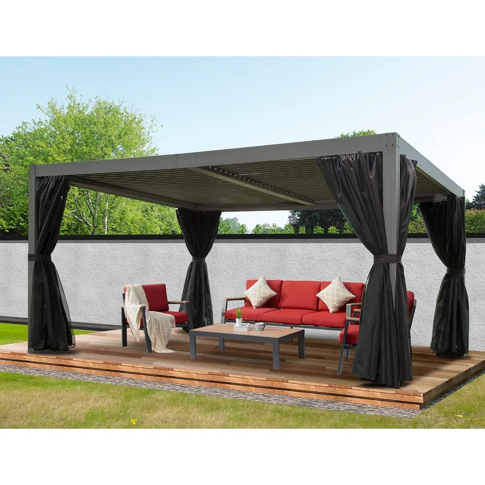 

Patio Pergola, 12' × 16' Louvered Pergolas with Adjustable Roof, Curtains and Netting, Hardtop Garden Pergola