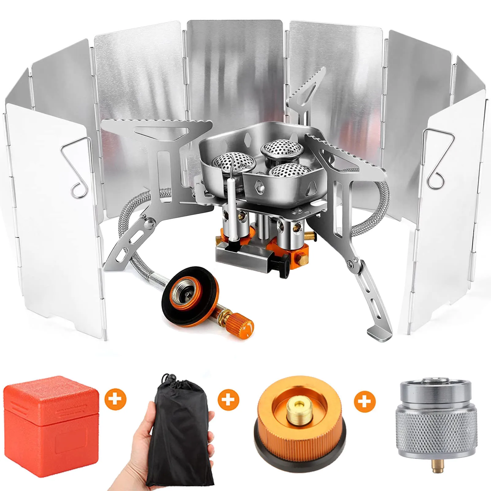 Folding Camping Gas Stove With Windproof Cover Outdoor Strong Fire