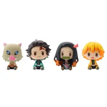 

4pcs Anime Figure Demon Slayer Kimetsu No Yaiba Doll Tanjiro Nezuko Zenitsu Demon Slayer Kawaii Room Decoration Children's Toys