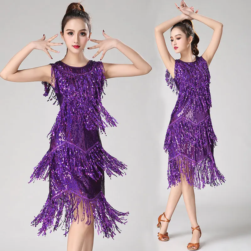 SequinsLatinDanceCostumesforWomenFestivalRaveCostumeWomenFringeLatinDressShiny