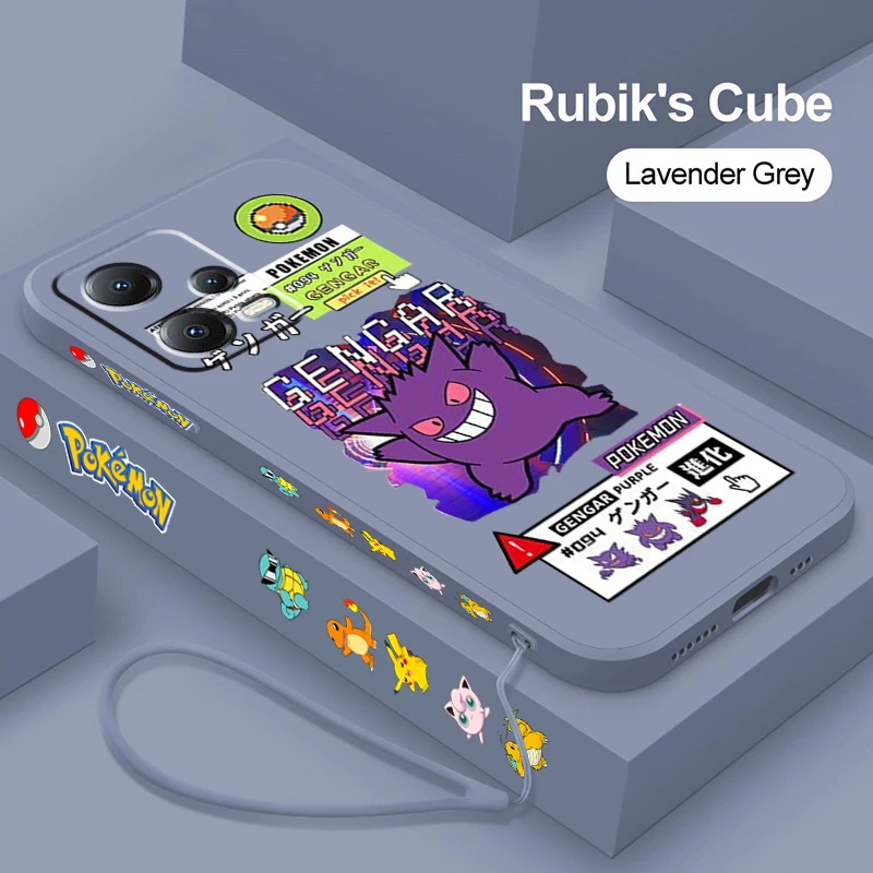 Anime Pokemon Gengar Cartoon Liquid Left Rope Per Xiaomi Redmi Note 13 12 12S 12R 11 11T 11S 10 10S Pro Plus 5G Funda