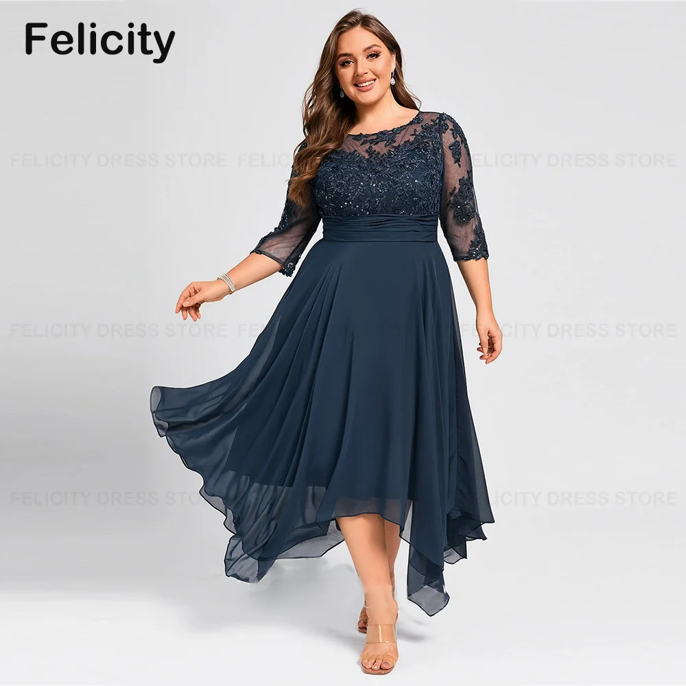 

A-line Plus Size Mother of the Bride Dress 2023 O-neck Wedding Party Dresses with Applique Sequins Vestidos para Mujer Elegantes