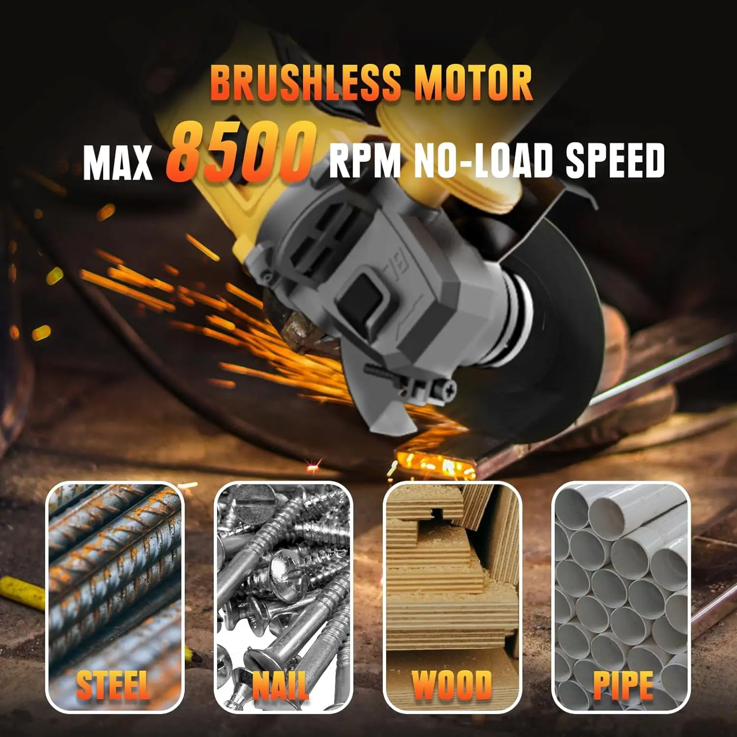 Cordless Angle Grinder Compatible with DeWalt 18V 20V Battery 4-1/2-Inch Brushless Angle Grinder for Metal Wood Polishing