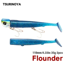 TSURINOYA Jig Head Long Casting T Tail Soft Lure Set 110mm 35g 2pcs Lure Body Seabass Flounder Saltwater Sinking Fishing Lure