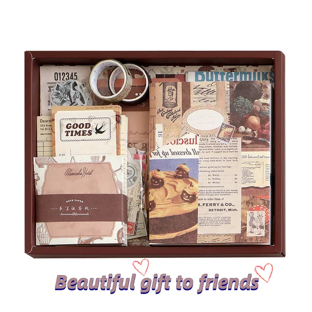 2022 New Journal Diary Notebook Set 155pcs Retro Scrapbooking Sticker A6 Planner DIY Material Paper Girlfriend Gift 6