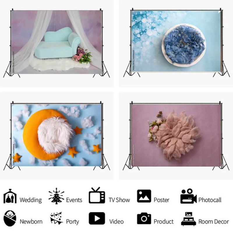 

SHUOZHIKE Newborn Backdrop Floral Swing Birthday Artistic Background Basket Stars Baby Studio Photography Background ZZ-06