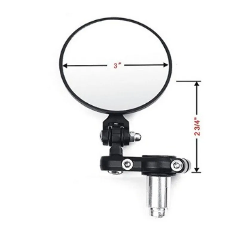 Universal Round Motorcycle Mirror - Folding Handlebar Convex Lens for Custom Bikes, Easy Install with Wider View (Black)