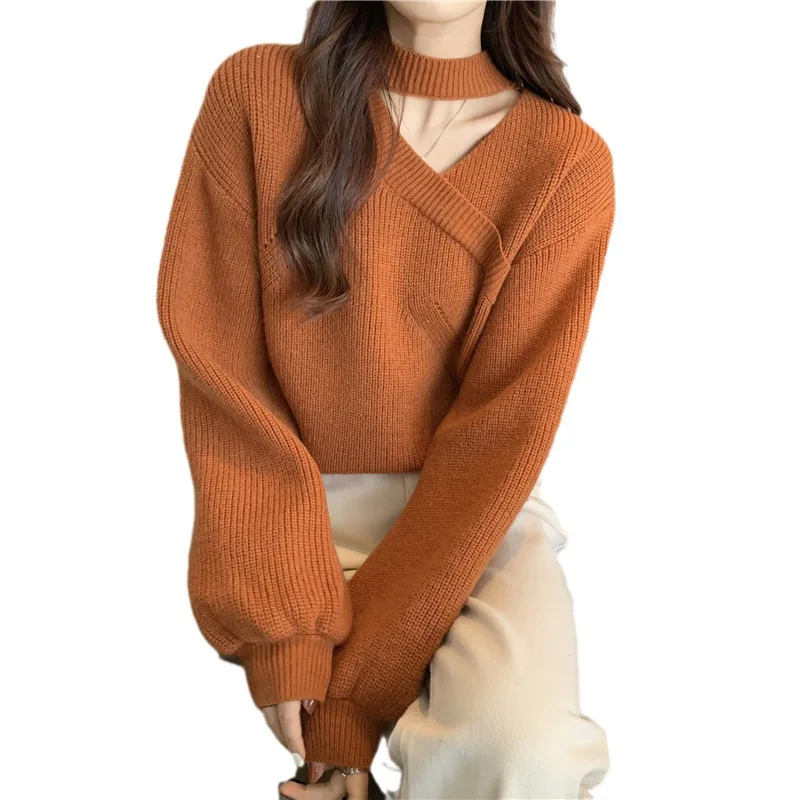 Women Knitted V Neck Sweater