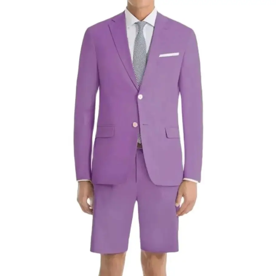 Summer Men Suits With Short Pant Notch Lapel 2 Buttons Wedding Prom Vintage Groom Tuxedos Slim Fit Terno Masculino Blazer 2 Pcs