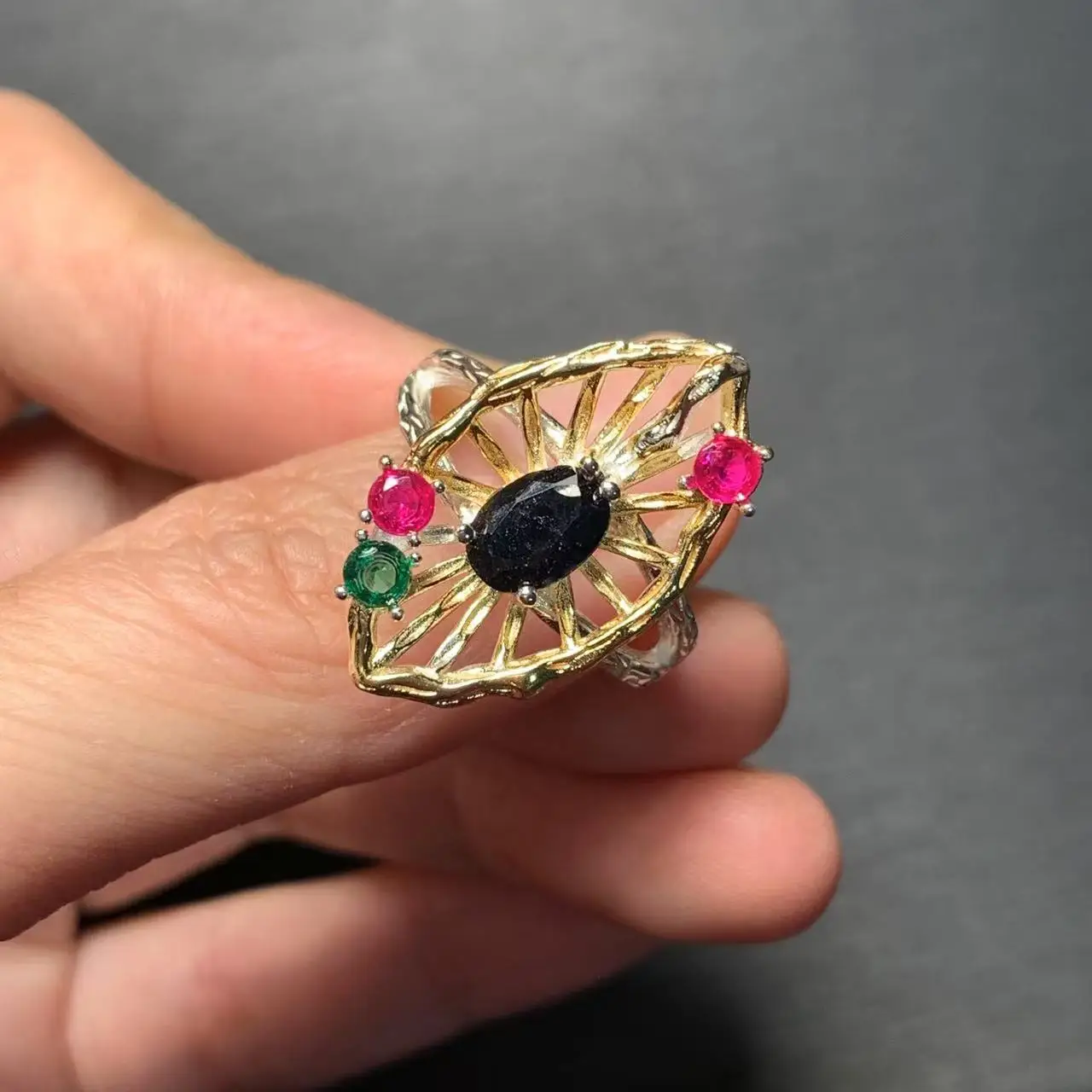 3MM Natural Sapphire Ring Adjustable Female Ring Jewelry for Women Gift Wholesale High Quality Vintage Fine