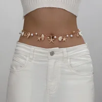 Bohemian Summer Beach Shell Waist Chain, Imitation Pearl Starfish Conch Jewelry,Seaside Waist Accessory for Women 5