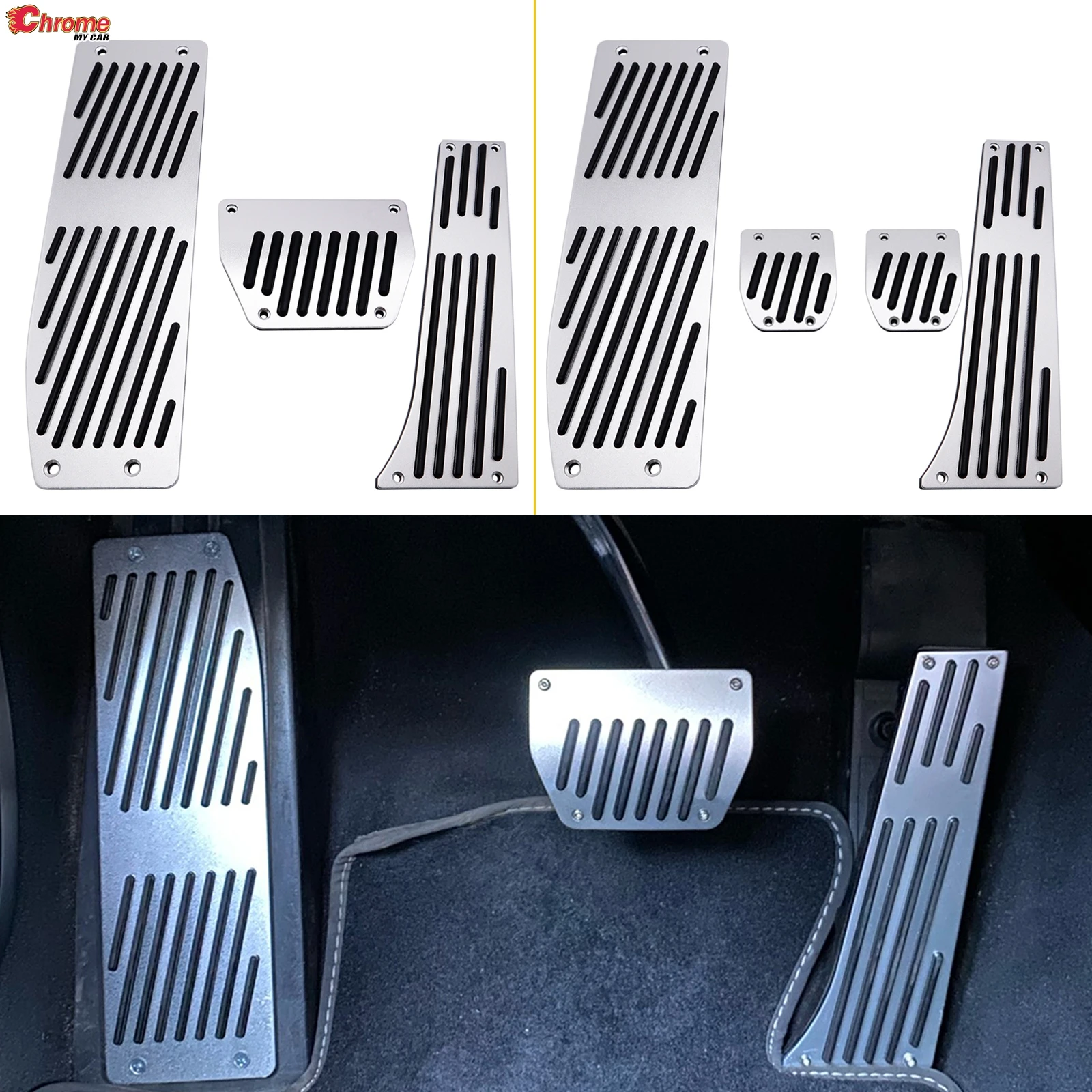 Premium Aluminum Gas and Brake Footrest Pedal Set - Automatic and Manual Transmission