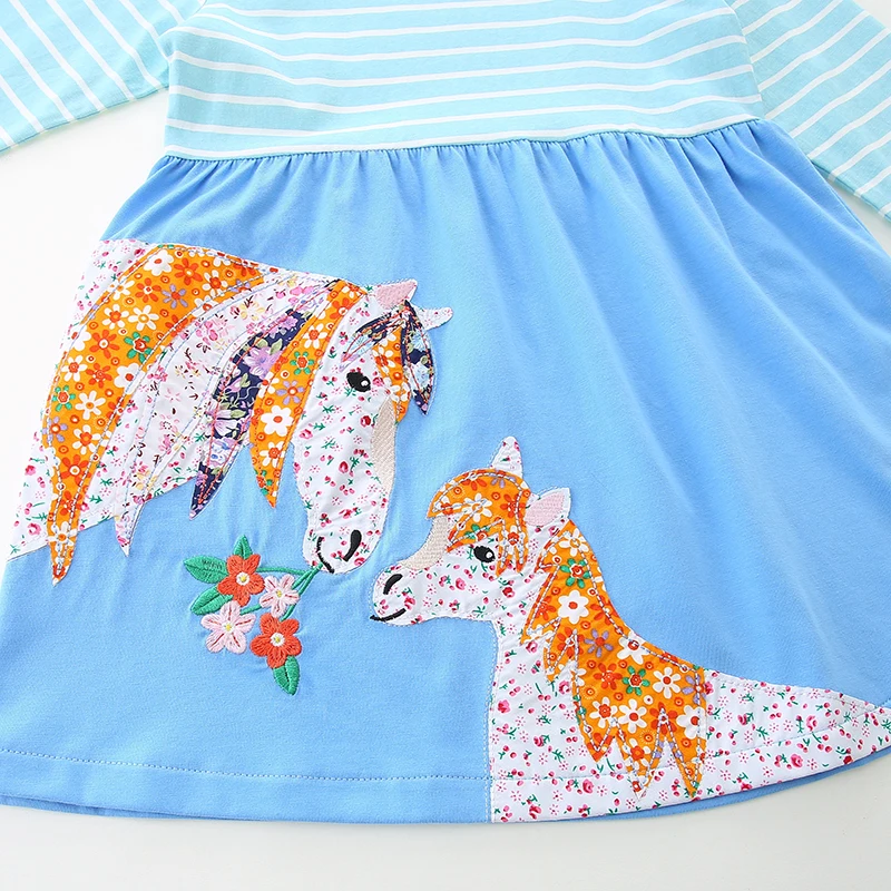 Kids Clothes 2025 Autumn Spring Children's Clothing Girls Long Sleeves Cartoon Flowers Casual Unicorn Dress Cotton