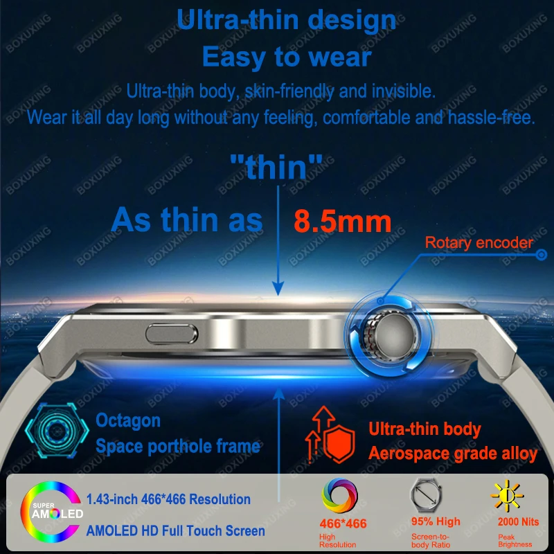 2026 New Ultra Thin Sports Smart Watch Men AMOLED Always Show Time Heart Rate IP68 Waterproof GPS Track BT Call Smartwatch Woman 3