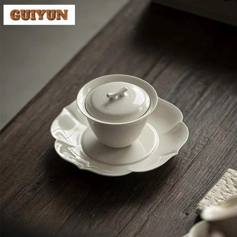 120ml Plant Ash Cover Bowl Zen Three Legged Tea Tureen Boutique Ceramic Gaiwan Handmade Tea Brewing Cafes Gift Teaware Crafts