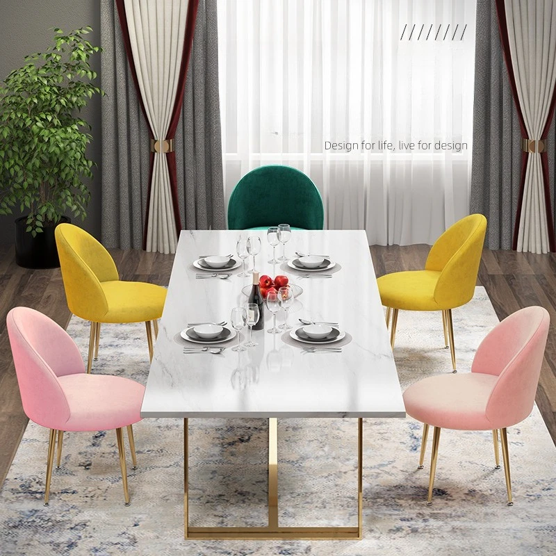 2 Psc Soft Indoor Cafe Kitchen Restaurant Chair Breathable Velvet Fabric Upholstered Dining Chair Pink Nordic Chaise