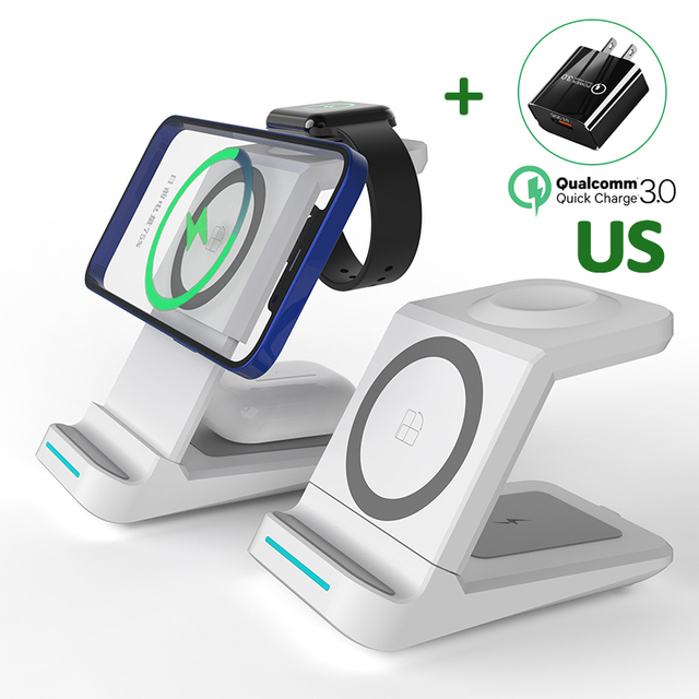 3 in 1 Magnetic Wireless Charger for iPhone 13 12 11 Pro XS Qi Fast Charging Dock Station For Apple Watch 7 6 5 AirPods Pro