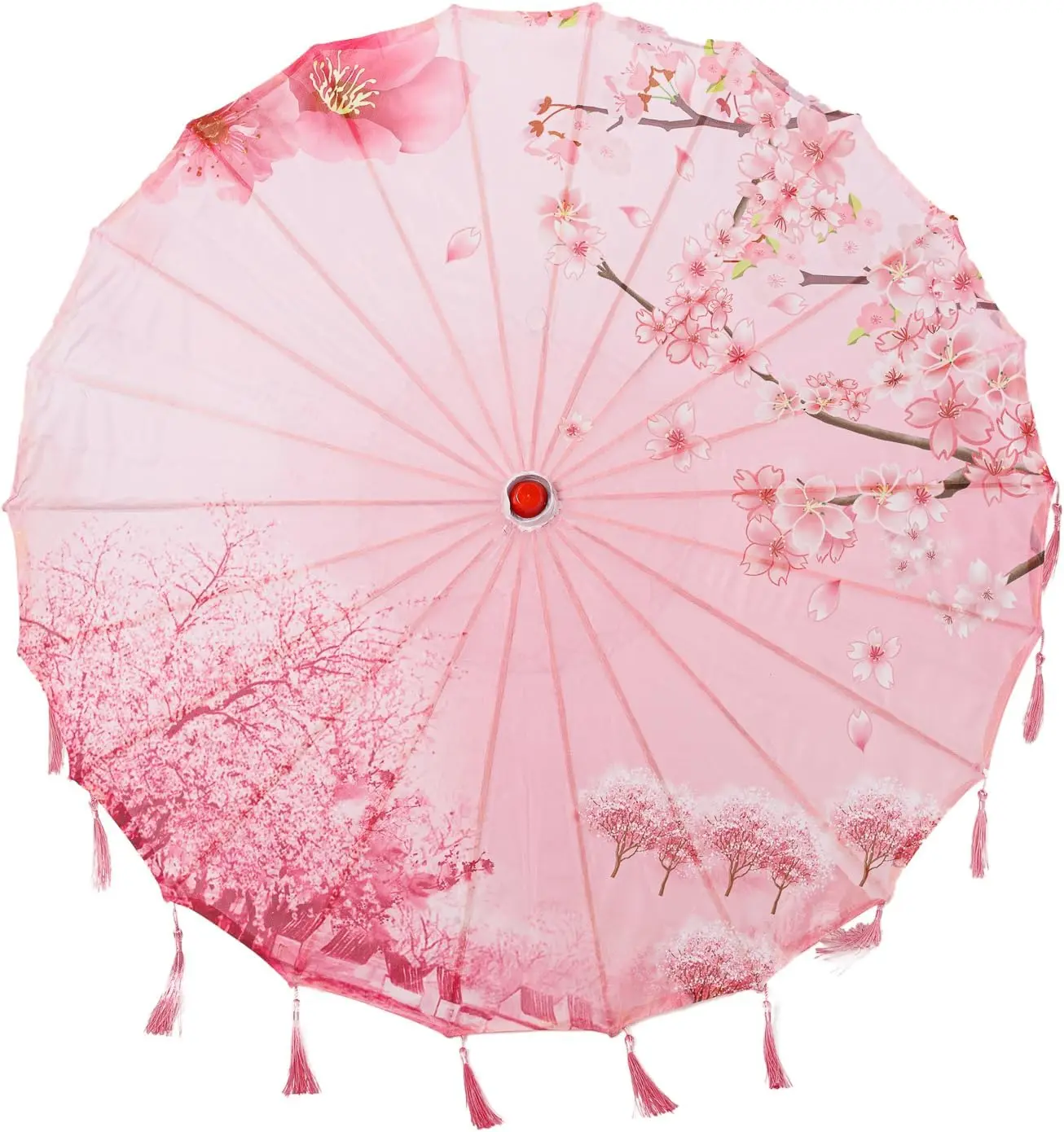 Classic Chinese Art Asian Style 33" Silk Parasol Umbrella with Tassels for Wedding Parties Photography Costumes Cosplay
