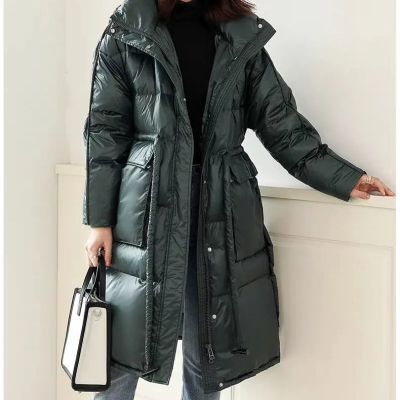 2023 New Women Down Jacket Winter Coat Female Mid-length Loose Parkas Thicken Warm Lacing Outwear  A-line Cape Hooded Overcoat