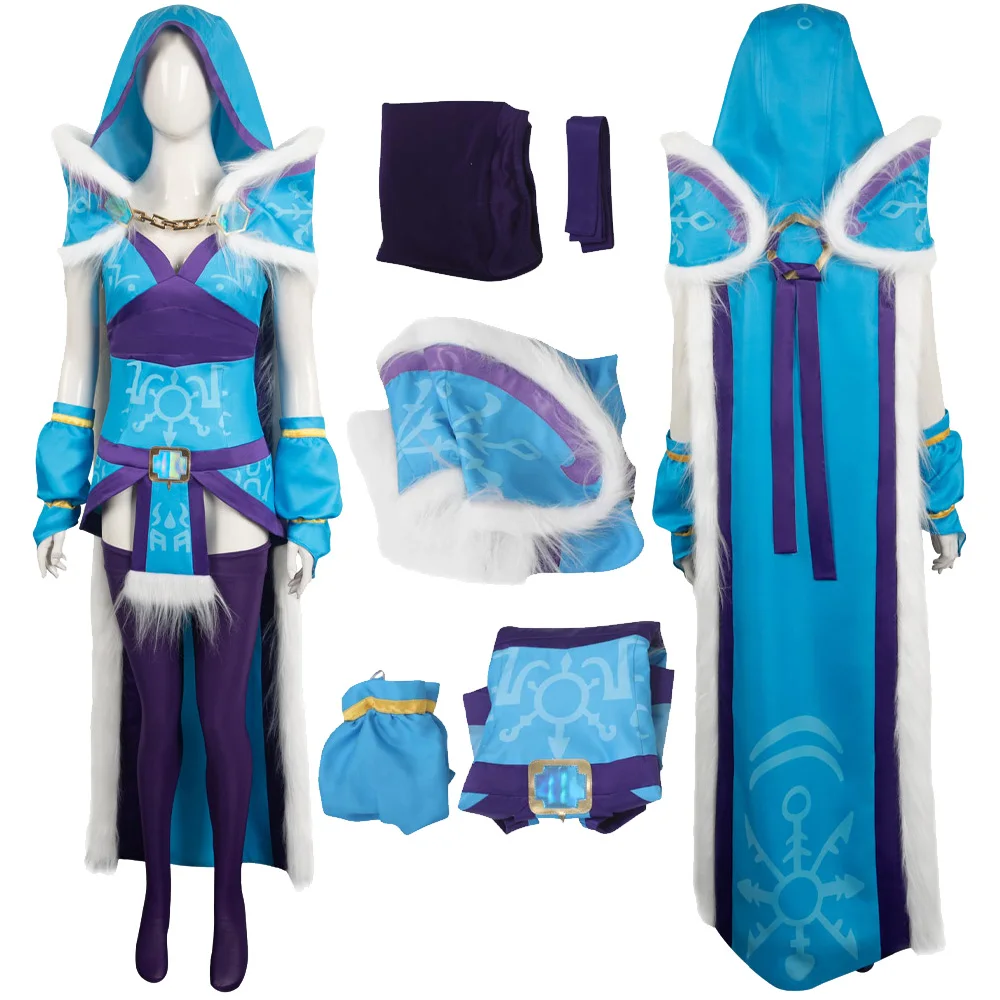 

Adult Crystal Maiden Cosplay Costume Dress Cloak Gloves for Women Female Fantasia Outfits Halloween Carnival Party Disguise Suit