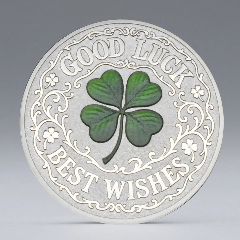Green Four-Leaf Clovers Lucky Gold-Plated Souvenir Coin