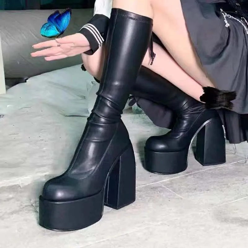 High Heel Slim Boots for Women Ankle High Fashion Boots  Style Winter Warm Boots Zipper Closure round Toe Leather PU Material - 2
