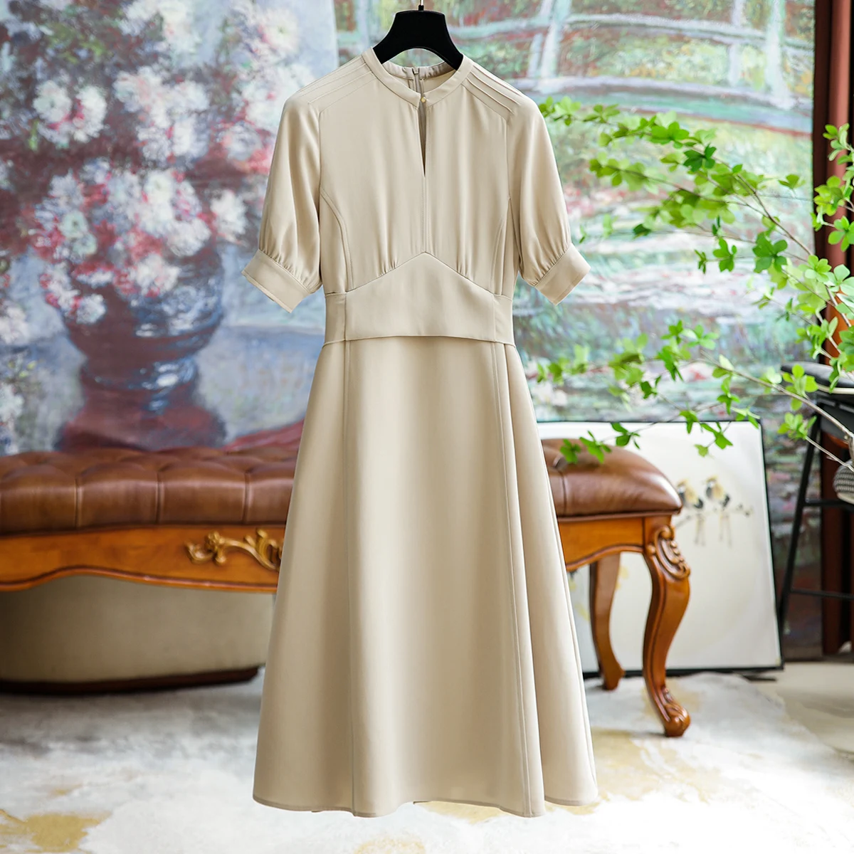 

High-quality Acetate Bow A Word Elegant Dress Summer New 2023 Solid Color Splicing Elegant Temperament Long Jupe Formal Clothing