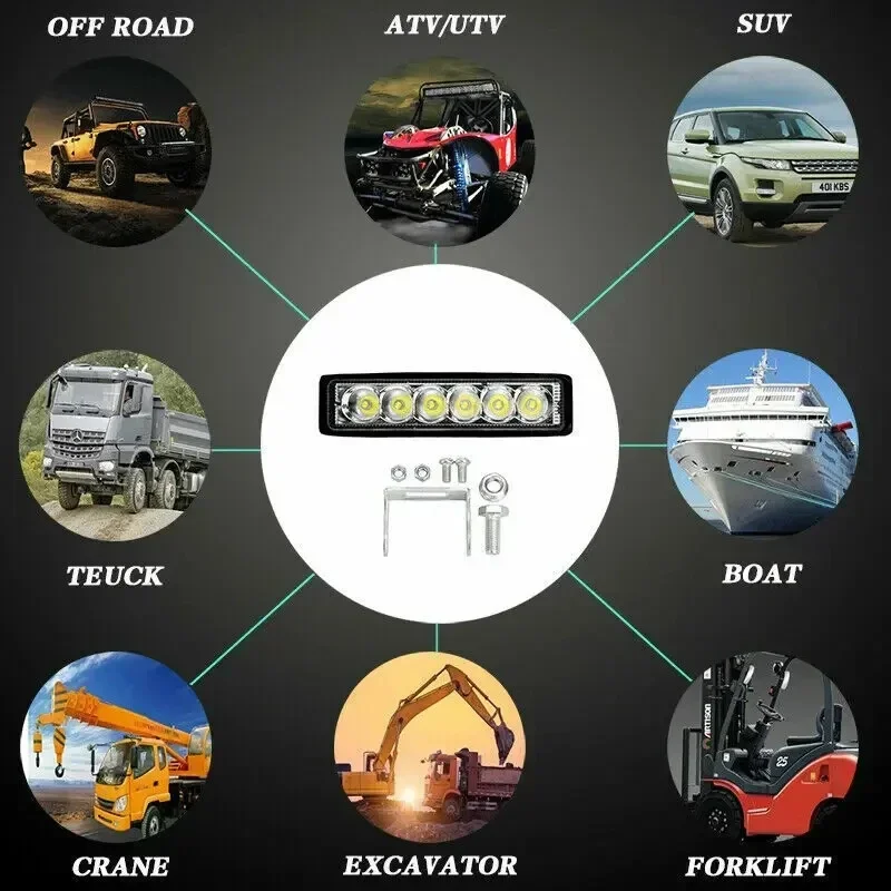12V waterproof DRL high-beam headlights 6 LED 18W car work lights for SUVs trucks trailers off-road fog driving headlamp bulbs