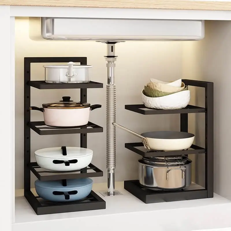 Adjustable Pot Rack Organizer, Kitchen Stainless Steel Pot Storage Rack ,Multi-Layer Household Pot and Pan Organzier for Kitchen 3