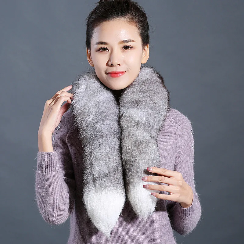 Genuine natural Fox Fur Scarf silk scarf wool scarf rabbit fur scarf furry classic Drawstring fox tail Winter Women Men Natural Fur Collar Neck Warmer fur collar 90 cm