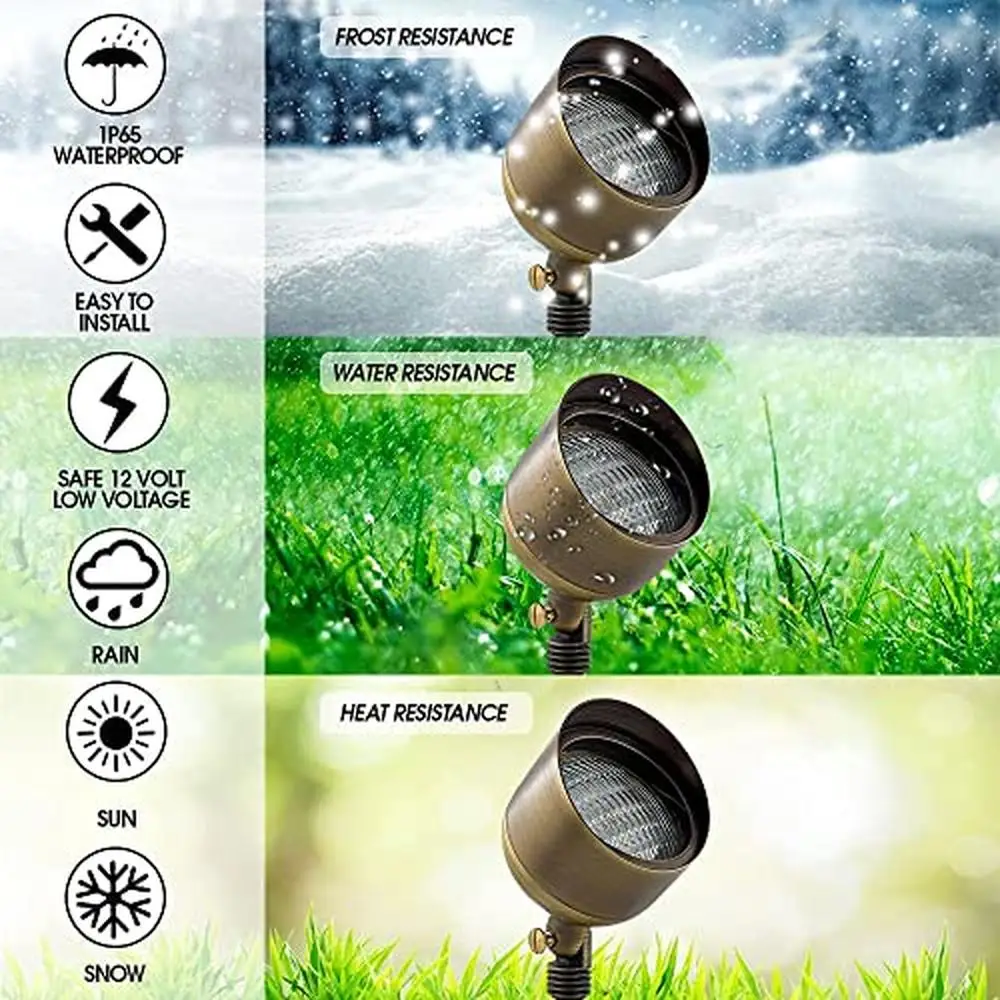 LED Outdoor Landscape Lighting 9W PAR 36 Brass Spotlights 4-Pack Waterproof Wall Wash Security Lamps Garden Trees Patio Energy 3