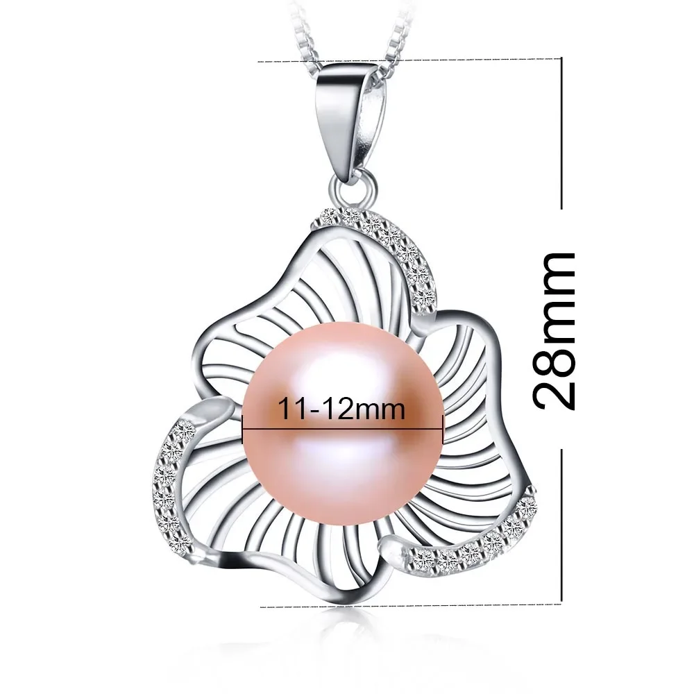925 Sterling Silver Lotus Leaf Pendant Necklaces for Women 8-9mm Bread Round Natural Freshwater Pearl Necklaces Jewelry Gift
