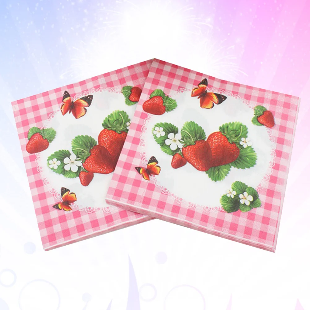 20 Sheets Creative Strawberry Printing Napkin Disposable Paper Napkins Party Supplies for Party Banquet Daily Use