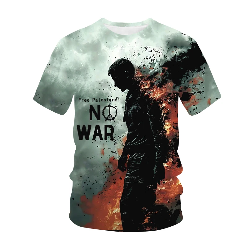 

2024 Hot Real Freedom Liberation Fighter Anti-war 3D Printed Unisex T-shirt Short Sleeve Large Size Loose Street Casual Top 6XL