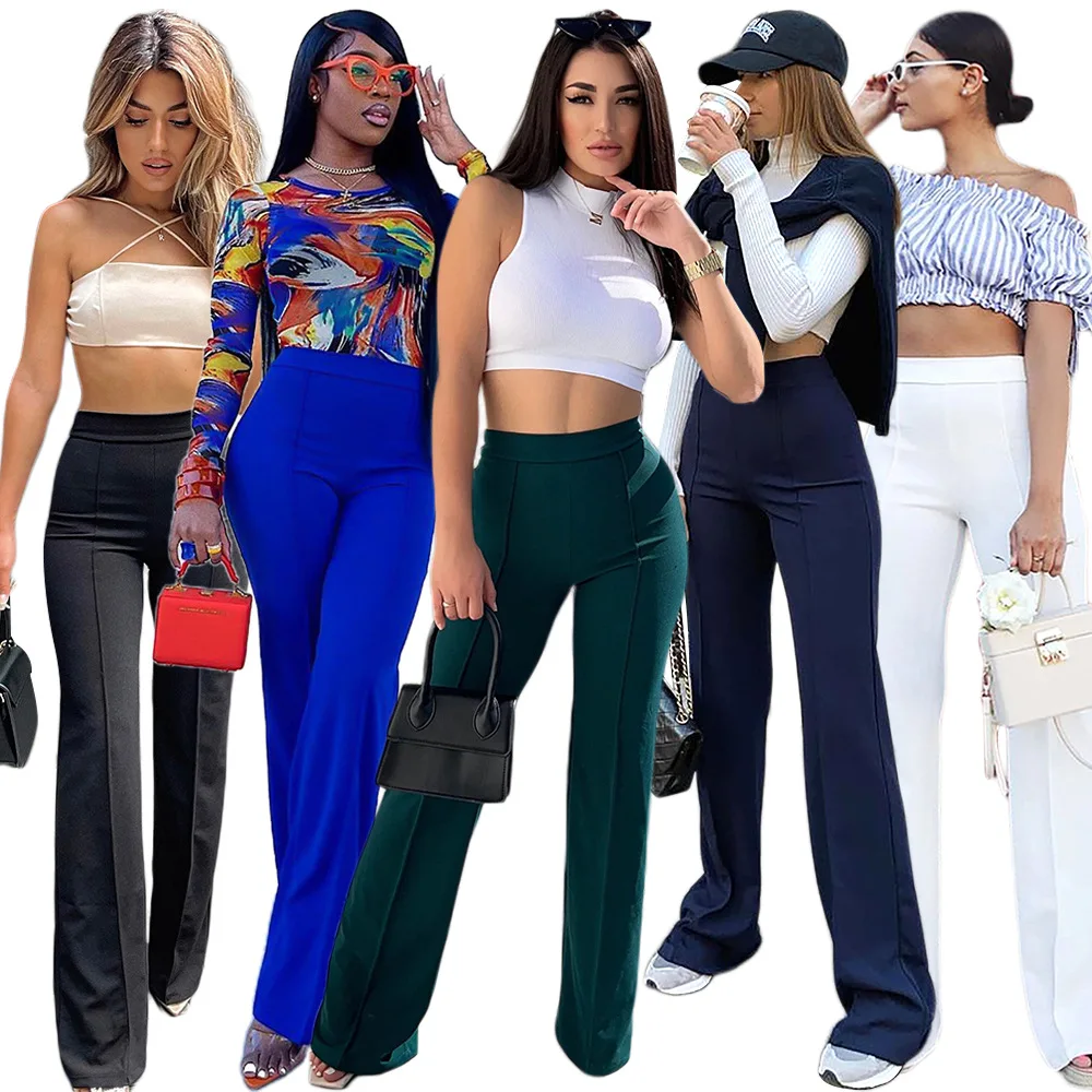 Women'S Fashion Stretchy Bodycon High Waist Elegant Long Pants Solid Color Slim Fit Flare Pants Casual Offlice Ladies Trousers jeans woman high waisted skinny stretchy pant streetwear ladies leopard print patchwork hole washed denim pencil pants trousers