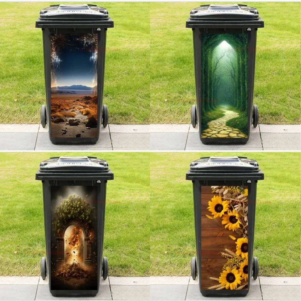 Trash Can Sticker 3D Realistic Tiger Leopard Printed Waterproof PVC Outdoor Rubbish Bin Garbage Can Poster Peel and Stick trash can sticker