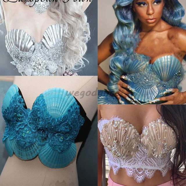 Ocean Style Mermaid Princess Scallop Bra Natural Shell Pearl Shark  Performance Top - AliExpress