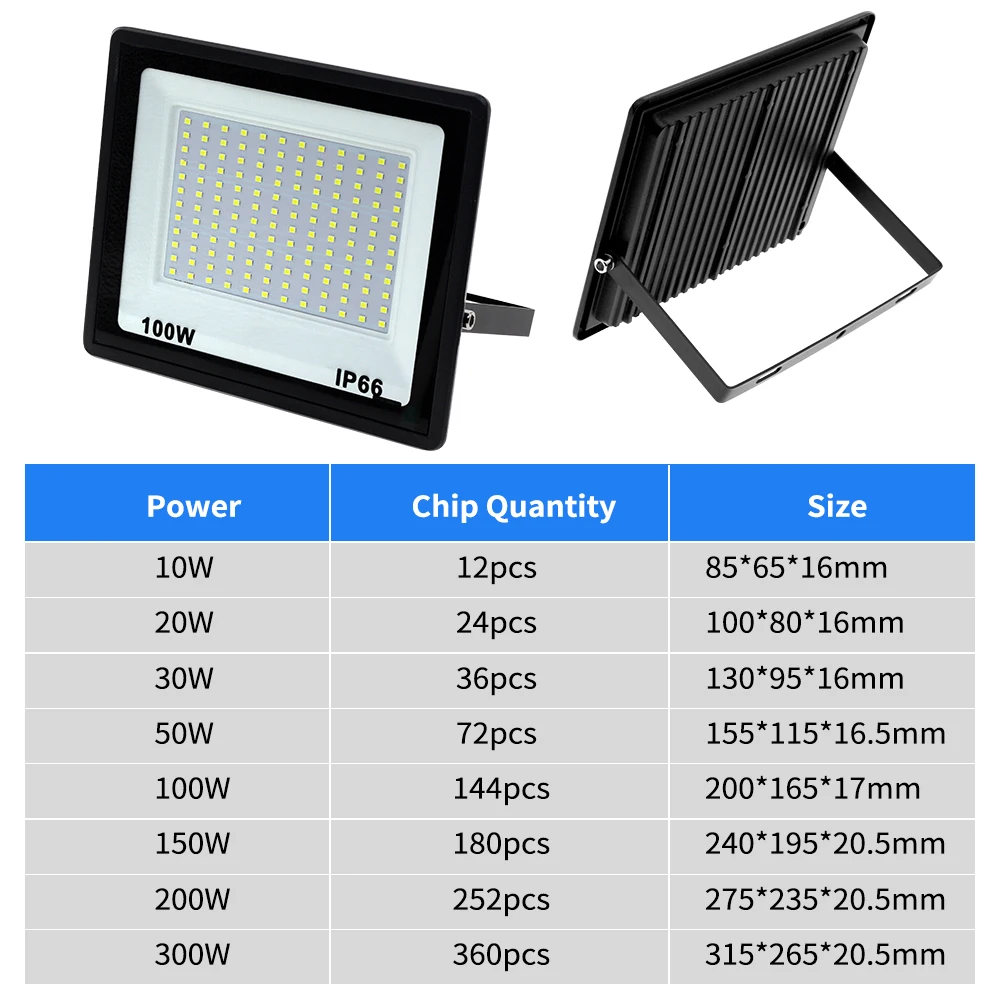 220V LED FloodLight 100W 150W 200W 300W 144Pcs SMD2835 High Brightness IP66 For Garden Street Outdoor Lighting