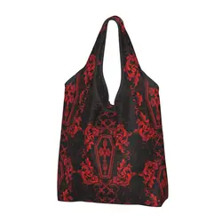 Funny Gothic Vampire Shopping Tote Bags Portable Halloween Haunted Mansion Groceries Shoulder Shopper Bag