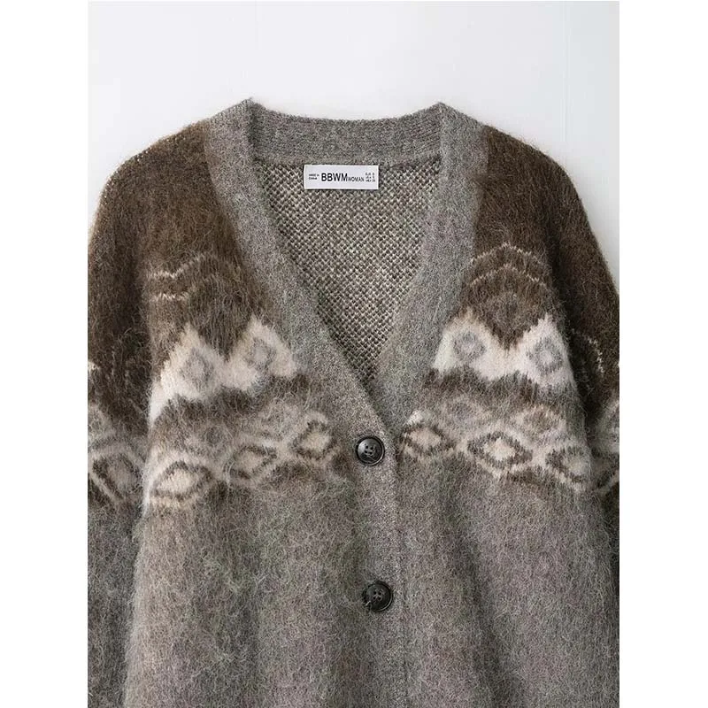 2025 New Women Fashion Jacquard Knitted Cardigans Long Sleeve Button V-Neck Sweater Cardigan Autumn Winter New Style Outerwear