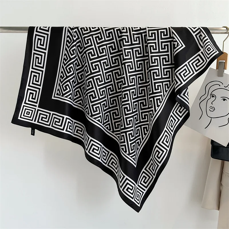 Luxury Fashion Printed Satin Scarf – 90x90CM Square Shawl, Elegant Headscarf, Beach Sun Protection Bandana Safety Accessories Scarves & sarongs