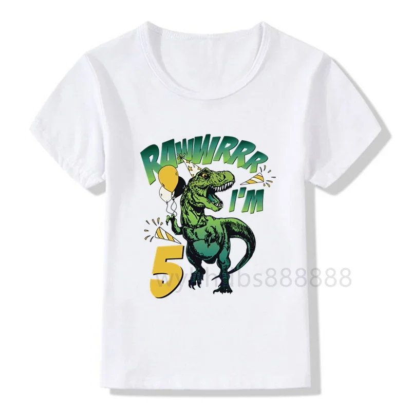 Summer New Fashion Short Sleeve Children Tshirts Cute Cartoon Dinosaur Number 1-9 Birthday Kids T Shirt Boys Girls Casual Tops