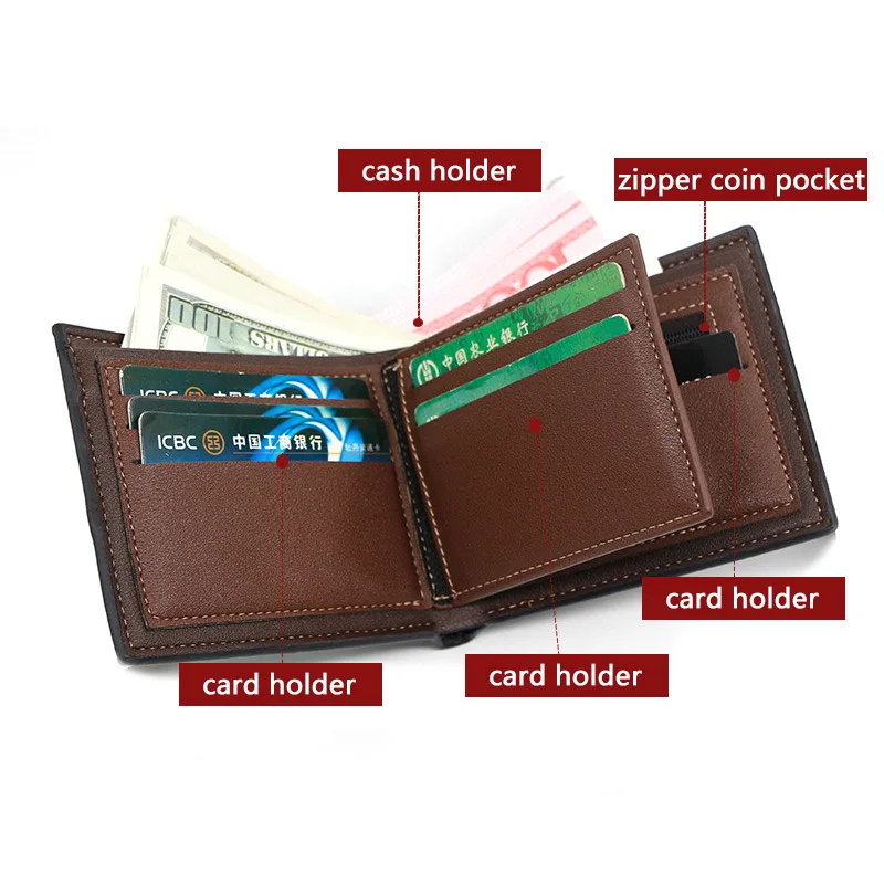 New Short Men Wallets Small Casual Coin Pocket Name Engraved Male Zipper  Wallet Quality Card Holder Photo Holder Retro Men Purse