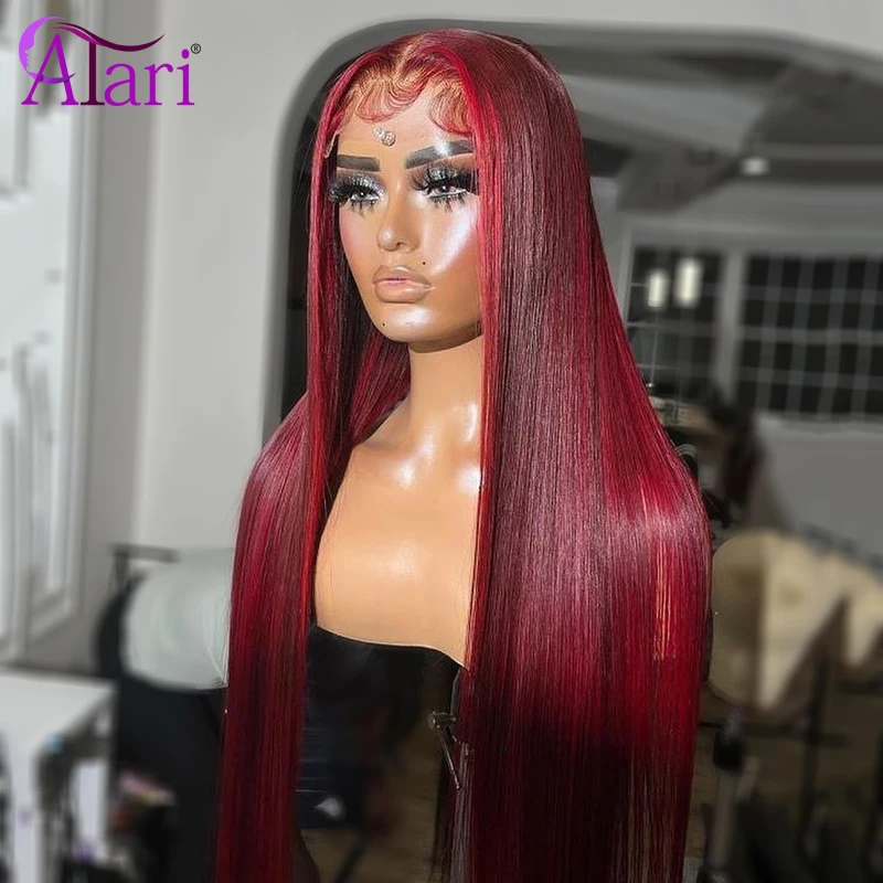 Ombre Red Transparent 13x4 Lace Front Human Hair Wigs Brazilian Straight Lace Frontal Wigs Pre Plucked