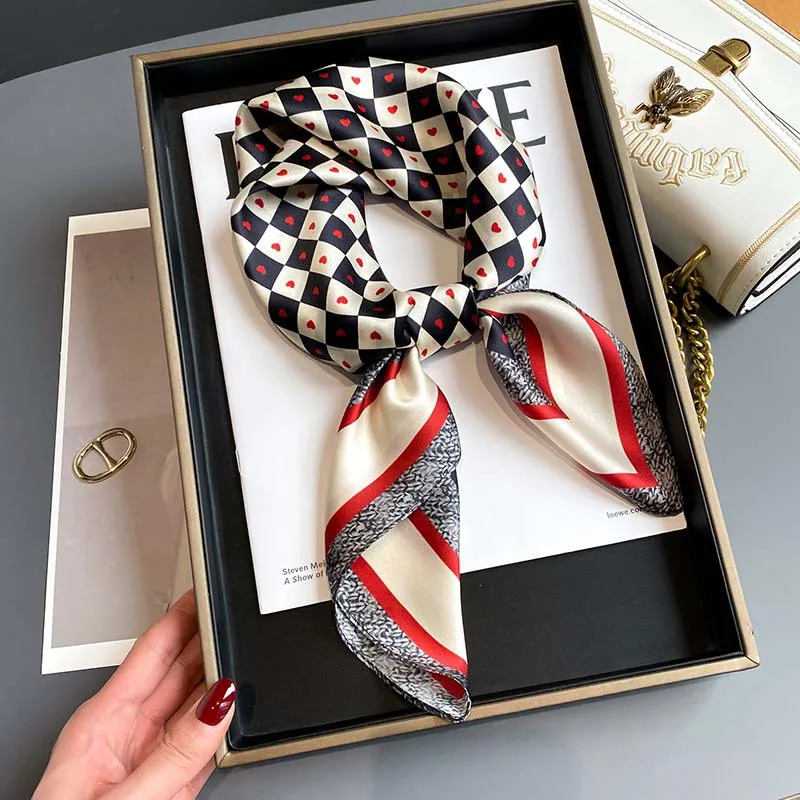 

Red Border Plaid Light Luxury Temperament Square Scarf Female Fashion Silk Decorative Dual-use Shawl