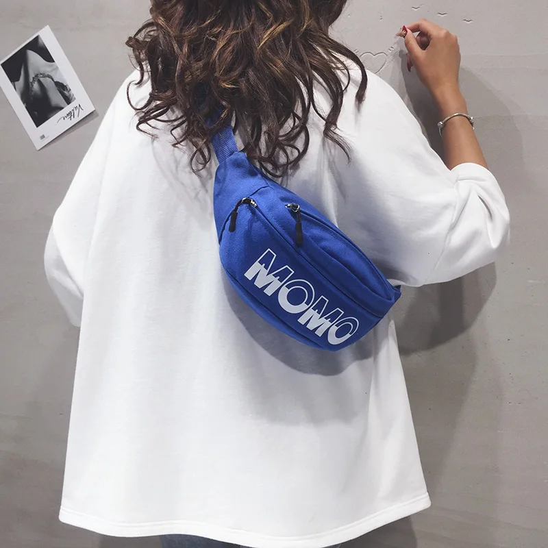 

New Fashion Canvas Chest Bag Women All-match Letter Fanny Pack 2022 Summer Student Harajuku Sport Shoulder Crossbody Bags