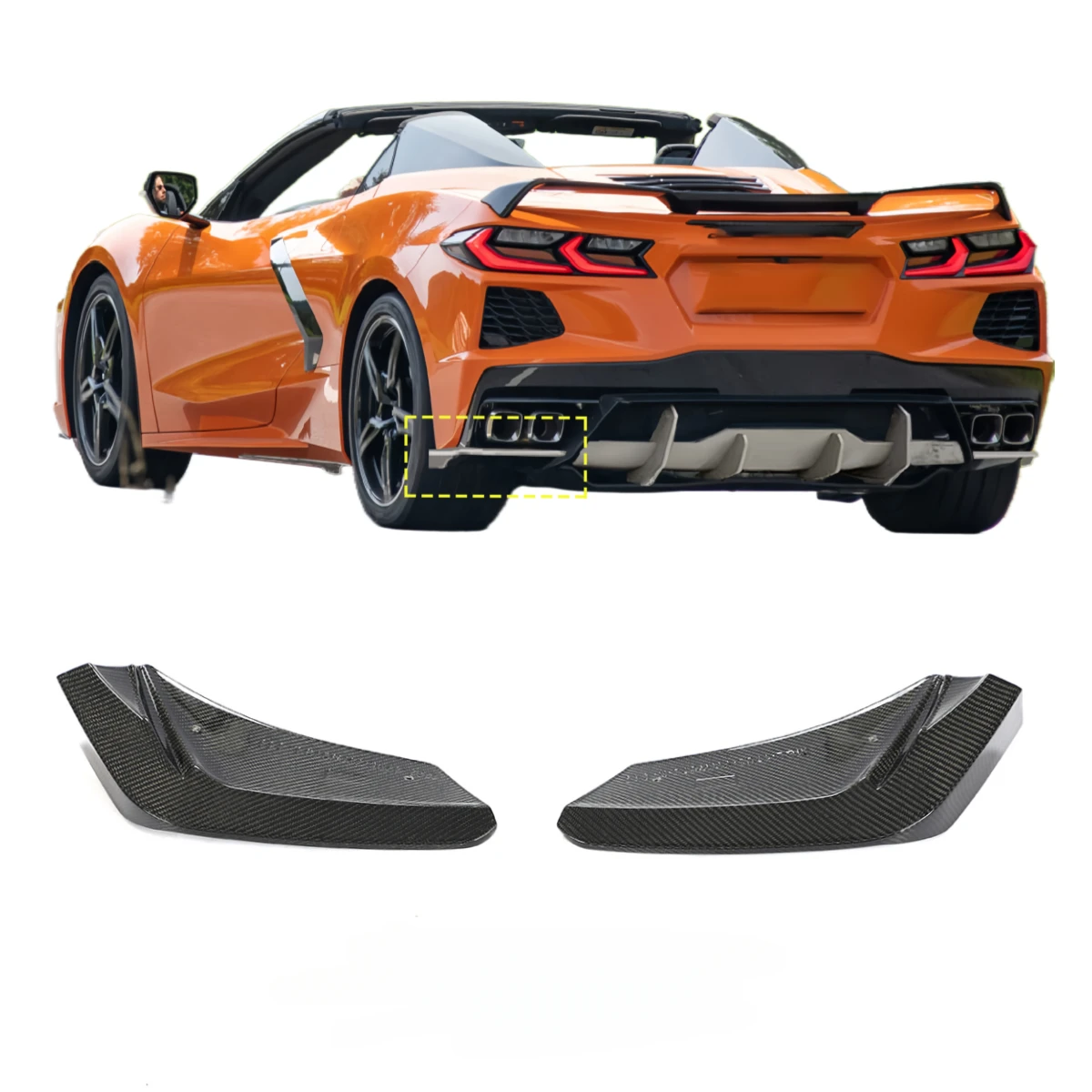 

Tuning C8 Real Carbon fiber Rear Bumper Splitter Canards trim Fins For Chevrolet Corvette C8 Stingray 2020 2021